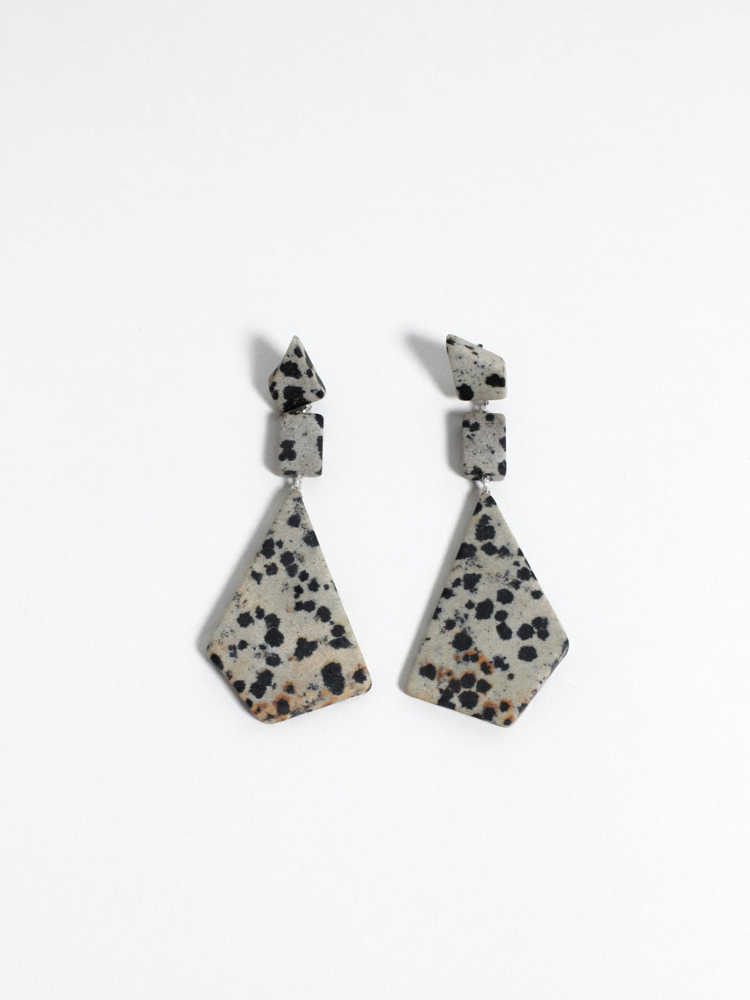 Dalmatian Jasper Earrings with Two Drops - Hinge Designs - Berte